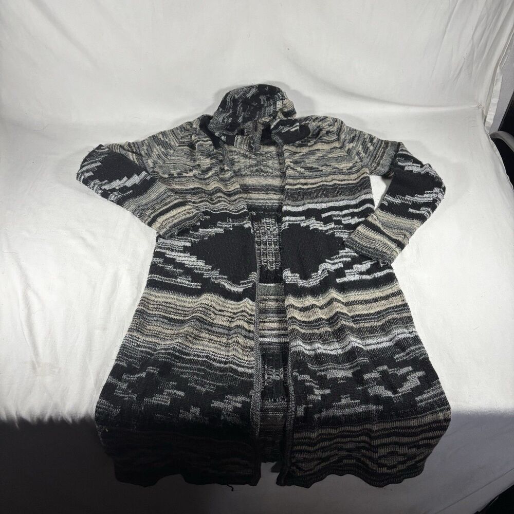 Rue 21 Black Gray Knit Hooded Long Cardigan Womens Size S Cotton